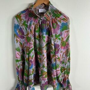 TANYA TAYLOR BLOUSE MOCK NECK PASTELS PURPLE PAISLEY WOMENS 16